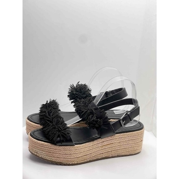 American Eagle Outfitters Black Fringe Platform Espadrille Women Sandals Size 10 - Picture 1 of 7